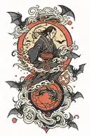 itachi blood moon bats Japanese lettering tattoo design idea