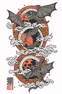 itachi blood moon bats Japanese lettering tattoo design idea