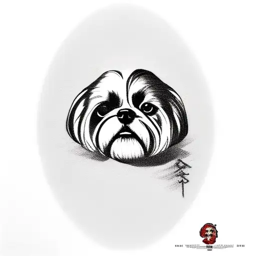 A lawyer in a powerful pose with a shihtzu dog as their loyal companion tattoo design idea