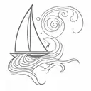 A minimalist wave design incorporating a sailboat and marine life tattoo design idea