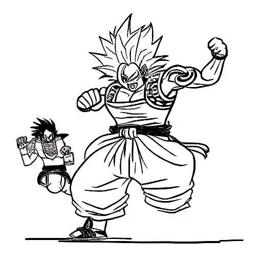 A Create a tattoo featuring characters from One Piece, Dragon Ball, Bleach, and Fairy Tail in a dynamic action pose tattoo design idea