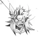 A Create a tattoo featuring characters from One Piece, Dragon Ball, Bleach, and Fairy Tail in a dynamic action pose tattoo design idea