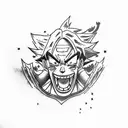 A Create a tattoo featuring characters from One Piece, Dragon Ball, Bleach, and Fairy Tail in a dynamic action pose tattoo design idea