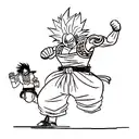 A Create a tattoo featuring characters from One Piece, Dragon Ball, Bleach, and Fairy Tail in a dynamic action pose tattoo design idea