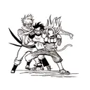 A Create a tattoo featuring characters from One Piece, Dragon Ball, Bleach, and Fairy Tail in a dynamic action pose tattoo design idea