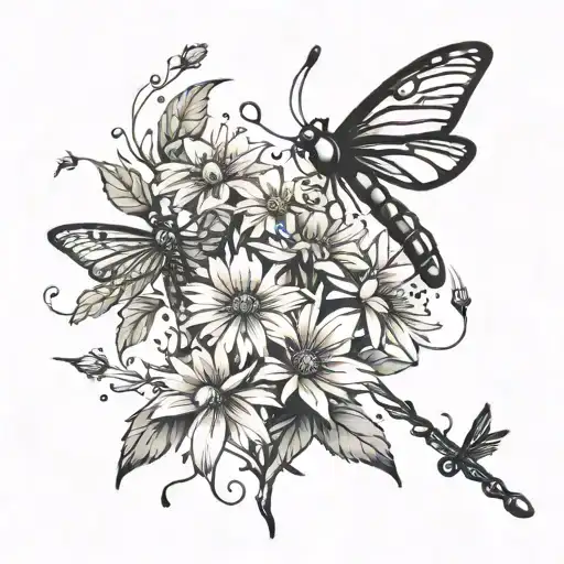 blowing dandelion and dragonflies pain hatred grief tattoo design idea