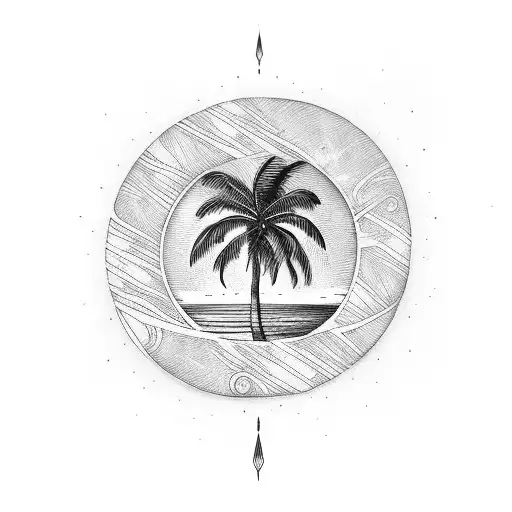 palm tree with rings under that have symbols tattoo design idea
