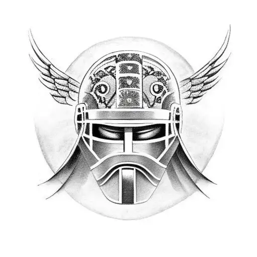 spartan helmet with angel wings tattoo design idea