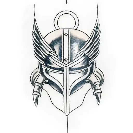 spartan helmet with bird wings tattoo design idea