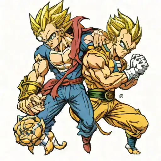 majin vegeta holding trunks tattoo design idea