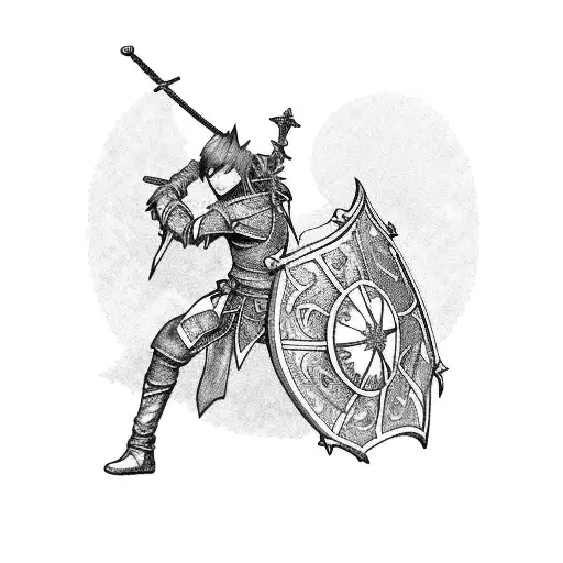 Final Fantasy style, rapier, sword, gems, red mage, dueling sword, fantasy, magic, medieval tattoo design idea