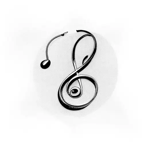 A blackwork tattoo of a treble clef intertwined with a stethoscope, symbolizing the client's passion for music and their occupation as an LPN. tattoo design idea