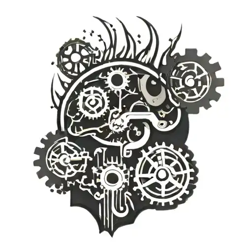 A stylized brain with gears and lightning bolts, representing the client's favorite things and the energy of ADHD tattoo design idea