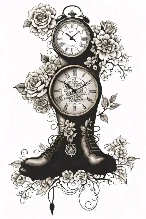 Birth clock showing 3:39, birth clock showing 5:40, daughter foot prints, son footprints, October birth flower, May birt tattoo design idea