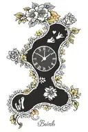 Birth clock showing 3:39, birth clock showing 5:40, daughter foot prints, son footprints, October birth flower, May birt tattoo design idea