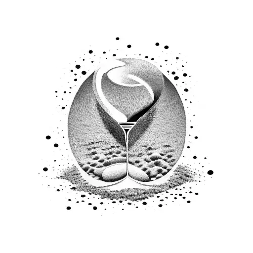 A broken hourglass with scattered sand and a sprouting seed, signifying the passing of time and the potential for growth and renewal. tattoo design idea