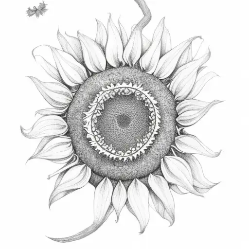 A sunflower intertwined with a vine of flowers and leaves tattoo design idea