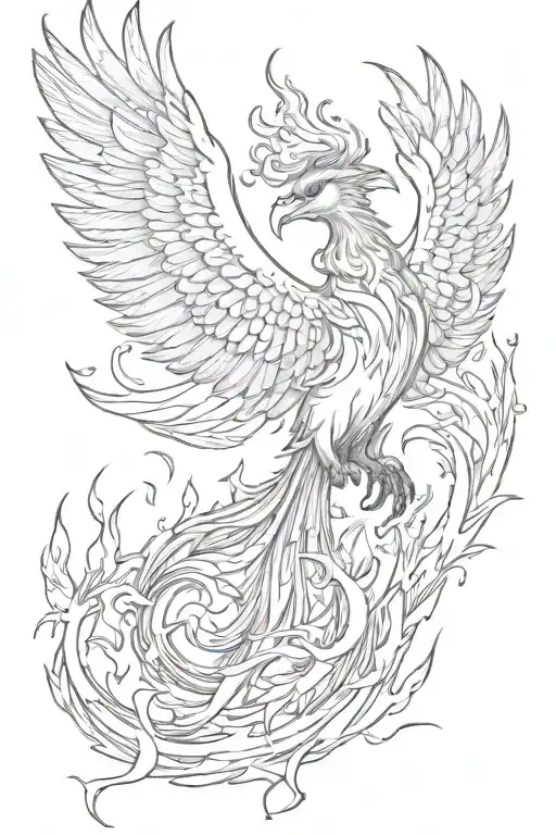 phoenix rising from the ashes and fire symbolizing rebirth tattoo design idea