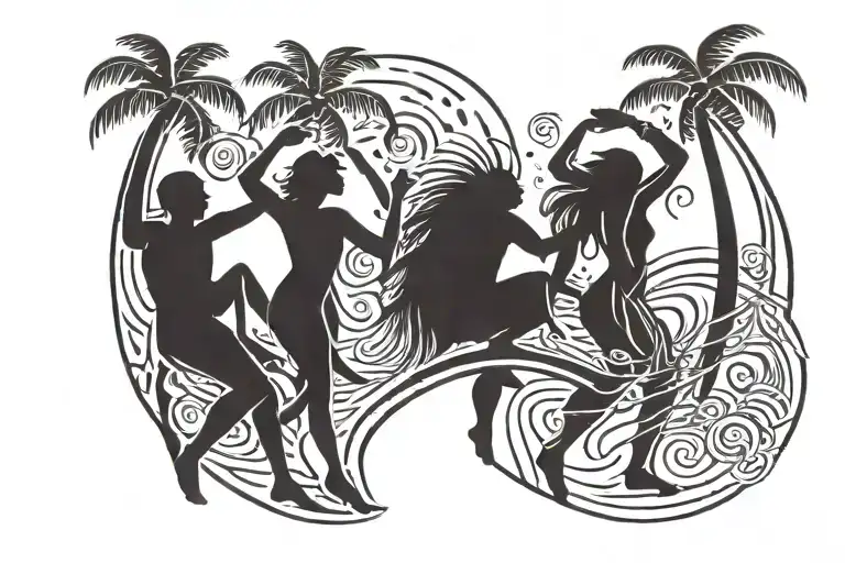 people dancing under a coconut tree tattoo design idea