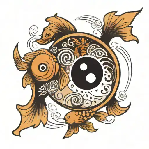 69 Numbers like ying yang symbol with fishes swimming tattoo design idea