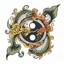 69 Numbers like ying yang symbol with fishes swimming tattoo design idea