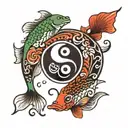 69 Numbers like ying yang symbol with fishes swimming tattoo design idea