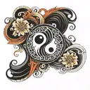 69 like ying yang symbol intertwined tattoo design idea