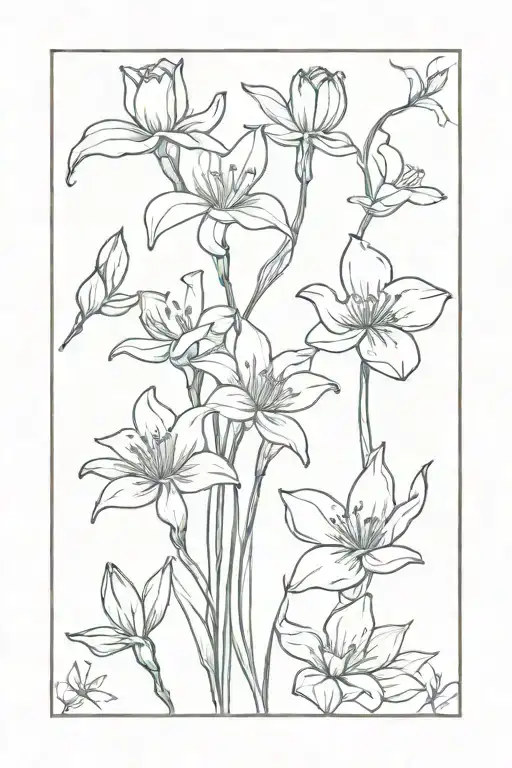 snow drop, carnation, lily, honeysuckle, larkspur, water lily tattoo design idea