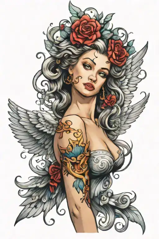 angel with baroque  tattoo design idea