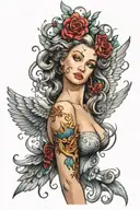 angel with baroque  tattoo design idea