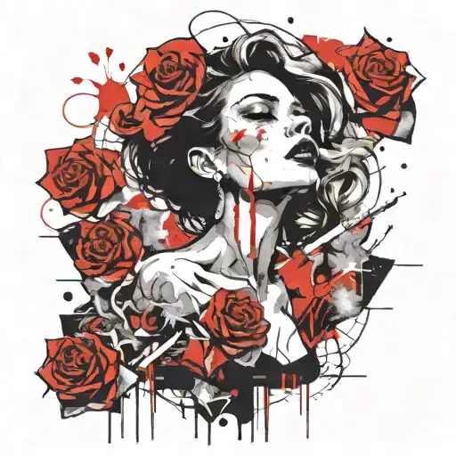 rose, cigarette, women with white eyes, street, smoke,  tattoo design idea