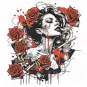 rose, cigarette, women with white eyes, street, smoke,  tattoo design idea