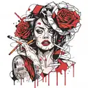 rose, cigarette, women with white eyes, street, smoke,  tattoo design idea