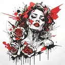 rose, cigarette, women with white eyes, street, smoke,  tattoo design idea