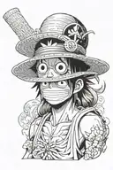 Luffy's iconic straw hat from "One Piece" will be prominently displayed, symbolizing freedom, adventure tattoo design idea