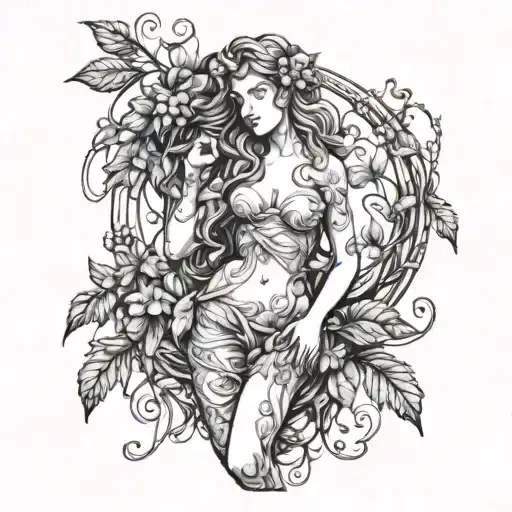 full body Aphrodite surrounded by vines  tattoo design idea