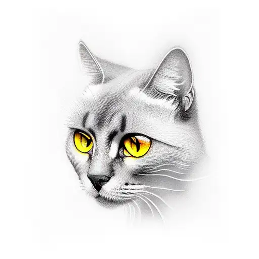 black cat front profile yellow eyes tattoo design idea