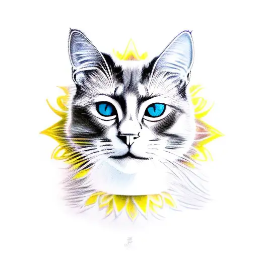 realist black cat front profile yellow eyes tattoo design idea