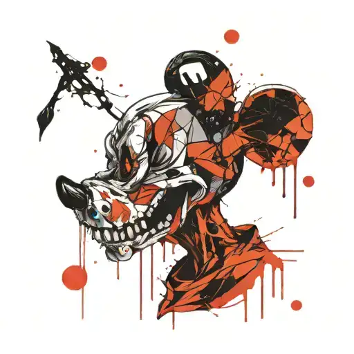rotten head of mickey with worms coming out of eye tattoo design idea