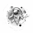 astronaut disc joker galaxy string puppet  tattoo design idea