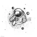 astronaut disc joker galaxy string puppet  tattoo design idea