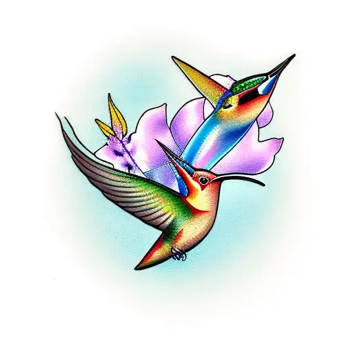 humming bird and bird of paradise flower tattoo design idea