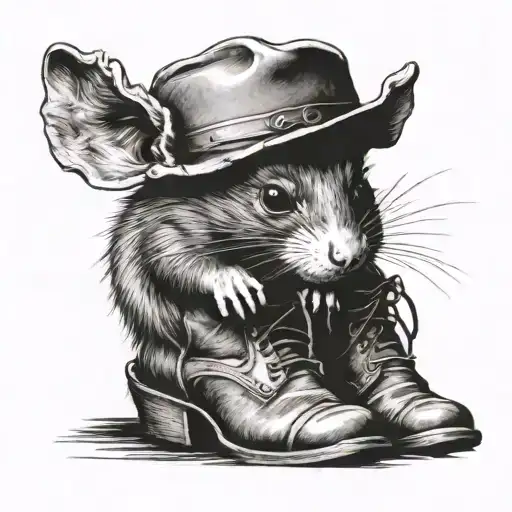 possum with cowboy hat and boots tattoo design idea