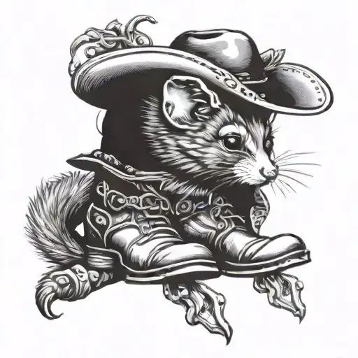 possum with cowboy hat and boots tattoo design idea