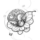A blackwork tattoo showcasing a delicate butterfly resting on a blooming flower, representing your creative and free-spirited nature tattoo design idea