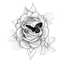 A blackwork tattoo showcasing a delicate butterfly resting on a blooming flower, representing your creative and free-spirited nature tattoo design idea