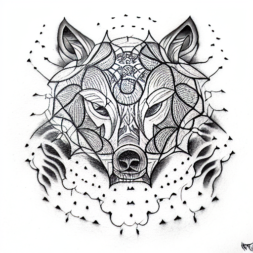 punctured eighth node with wolfs head tattoo design idea