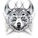 punctured eighth node with wolfs head tattoo design idea