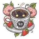 coffee cup with a korok and soot sprite and strawberry  tattoo design idea