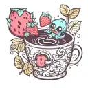 coffee cup with a korok and soot sprite and strawberry  tattoo design idea